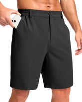 Pudolla men's 9-inch golf shorts front view in lightweight stretch fabric for all-day comfort.