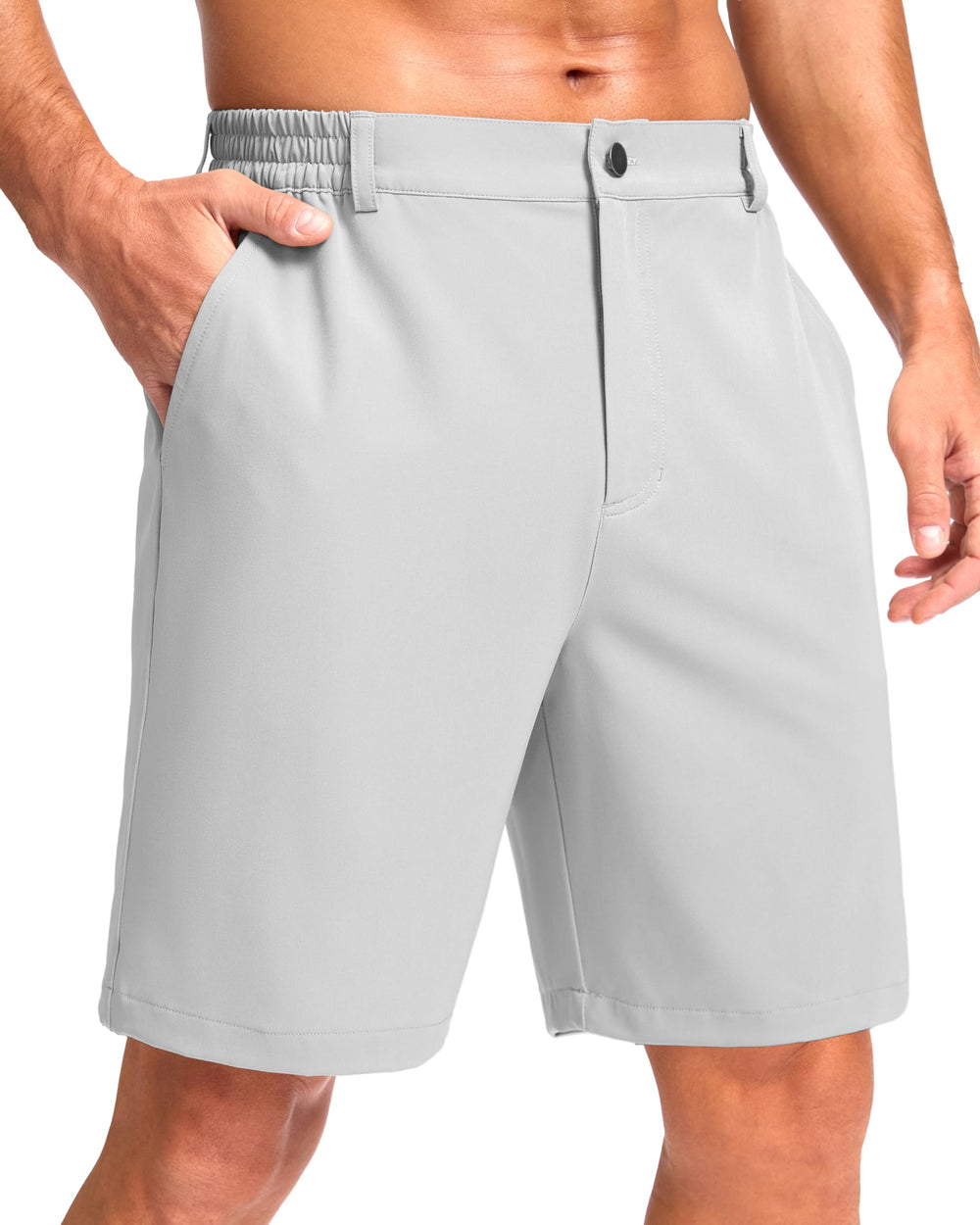 Pudolla men's casual shorts in 9-inch stretch fabric for light mobility.