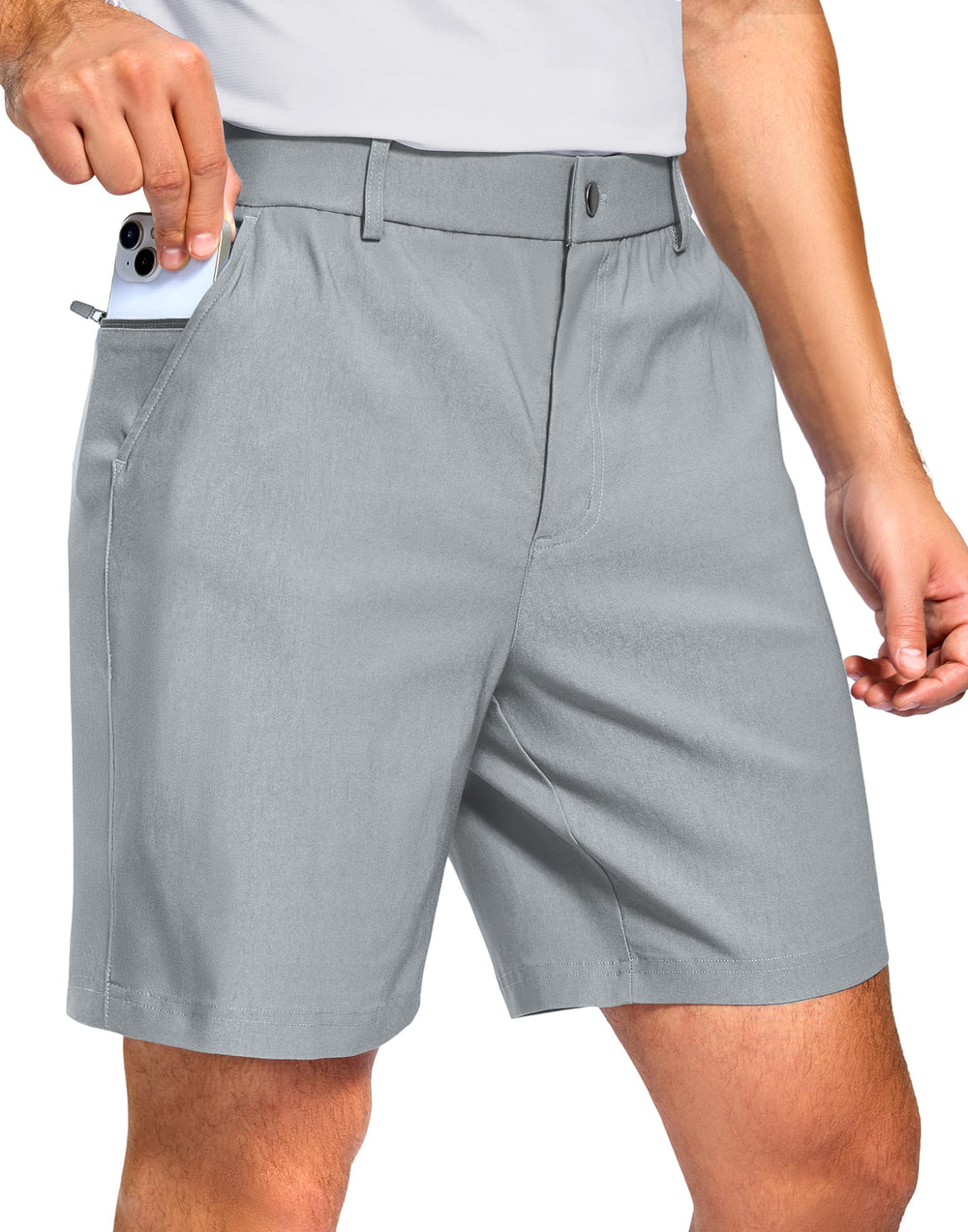 Pudolla men's golf shorts Shadow Grey front view showing mobility and quick-dry comfort