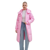 PUFFIT Long Puffer Jacket front view highlights warmth and a streamlined silhouette