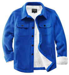 Puhope men's polar fleece shirt jacket front view shows versatile warmth for daily wear.