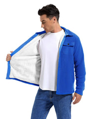Puhope men's polar fleece shirt jacket dark blue sleeve cuffs add sporty finish.