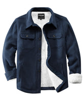 Puhope men's polar fleece shirt jacket front view in sapphire blue, warm and stylish