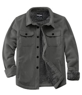 Puhope men's polar fleece shirt jacket grey front view for everyday warmth.