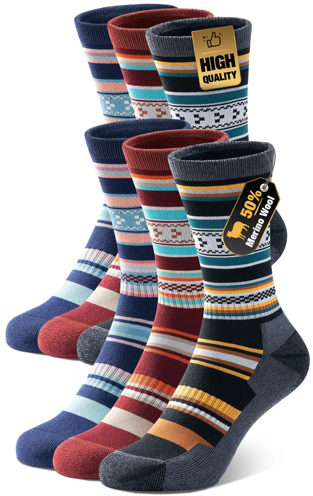 PULIOU merino socks pack3 front view offers all-day outdoors comfort