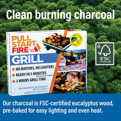 Pull Start Fire Grill delivers 3-hour burn with even heat.