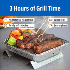 Compact Pull Start Fire Grill fits in a backpack for trips.