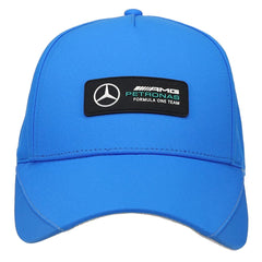 PUMA Mercedes AMG Petronas F1 Hat Blue, side view, pairs with everyday outfits.