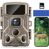 Punvoe trail camera front view shows 4K capture and 64MP detail for wildlife monitoring