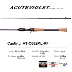 PureLure Acuteviolet TORAY 36T carbon fiber for lightweight, sensitive performance.