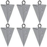 Six-pack of 3 oz pyramid sinkers for surf fishing and catfishing.