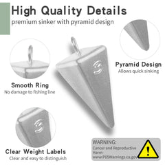Pyramid sinker weights with precision sizing