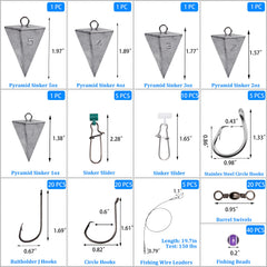 Pyramid sinkers included in the kit (1-5 oz)