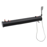 Pyroarle solar roof shower assembly demonstrates quick, compact camping setup.