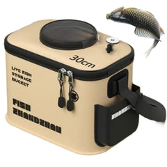 QCdeSoulBLV 12L foldable fishing bucket ready for easy live bait transport.