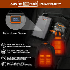 Qdreclod heated hoodie battery pack close-up emphasizes high-capacity power.
