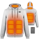 Qdreclod heated hoodie front view with six-zone warmth