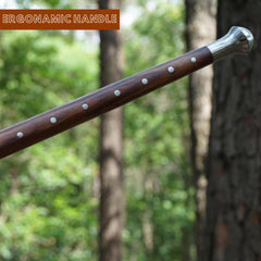 QEPAA CRAFTS Viking spear leather sheath shot illustrating safe transport and gift-ready style.