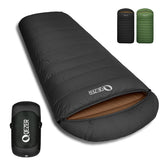 QEZER XL sleeping bag front view showing roomy adult fit and space for mobility.
