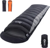 QEZER Down Sleeping Bag front-angled view shows ultralight portability for backpacking