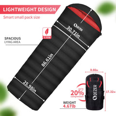 QEZER Down Sleeping Bag Ultralight Packability enables light, easy trekking.