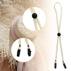 Five beige hat strap clips packaged together