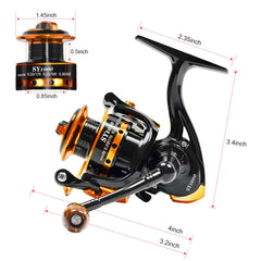 Lightweight ~5 oz spinning reel with foldable handle and wooden grip