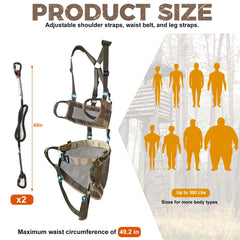Qiullen tree saddle strap construction closeup shows sturdy webbing and fittings.