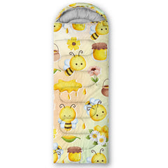 QOOMO Bee Honey sleeping bag packed view demonstrates compact carry for hikes and travel.