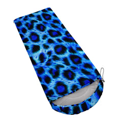 QOOMO blue cheetah sleeping bag waterproof fabric keeps you dry in damp conditions.