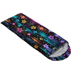QOOMO Color Star sleeping bag laid out for three-season use in camping.