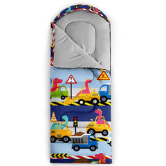 QOOMO sleeping bag folded compact in carry cylinder highlights easy storage and portability