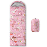 QOOMO Cowgirl-printed sleeping bag front view demonstrates roomy 31x90 inch design for outdoors.