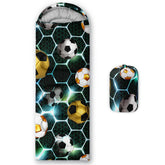 QOOMO football soccer printed sleeping bag, 31x90, ideal for three-season camping warmth.