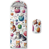 QOOMO Kawaii Cat sleeping bag outer shell showing waterproof, breathable fabric for outdoor comfort.