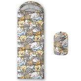 QOOMO kawaii cats sleeping bag main front view ideal for outdoor adventures