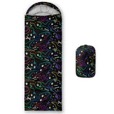 QOOMO Neon Dinosaur sleeping bag front view is lightweight and great for family camping.