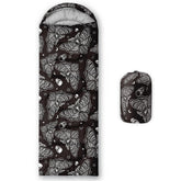 QOOMO skeleton death moth sleeping bag with bold print for stylish camping adventures