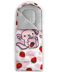 QOOMO Strawberry Axolotl bag packed compact for travel and storage