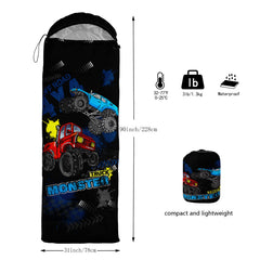 QOOMO truck-printed sleeping bag foot-zip-vent provides adjustable airflow and comfort.