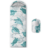 QOOMO Turtles sleeping bag with hood drawstring for added warmth.