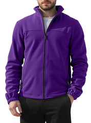 QOSOQ men's polar fleece jacket stand collar close-up for cozy warmth on cool days.