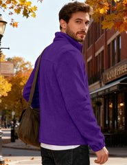 QOSOQ men's polar fleece jacket in action outdoors shows versatile outerwear for layering.