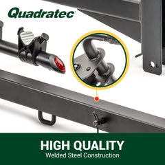 Thick welded steel frame with black powder coat for durability.