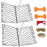 QualyQualy 2-Set Castable Crab Trap folded open with rope and bait clip