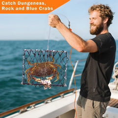 Close-up of durable stainless steel frame and poly crab net mesh
