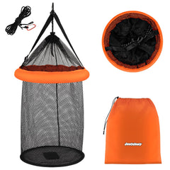 QualyQualy floating fish basket with orange float keeps bait visible and accessible.