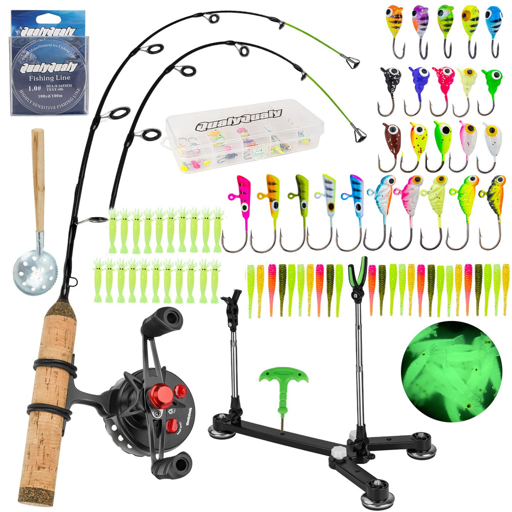 QualyQualy ice fishing rod and reel combo pictured for versatile winter angling on ice.