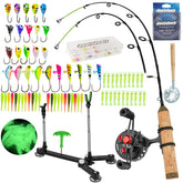 QualyQualy ice fishing rod in action for steady power in cold conditions.