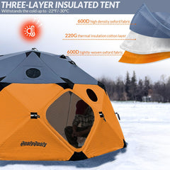 Pop-up ice shelter with stove jack and 147 sq ft area